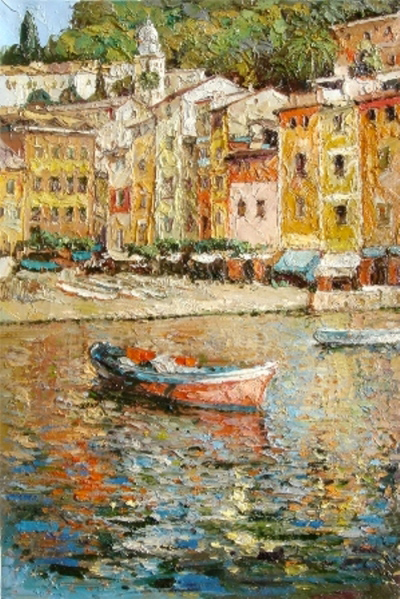 ציור שמן מופשט סירת דייגים